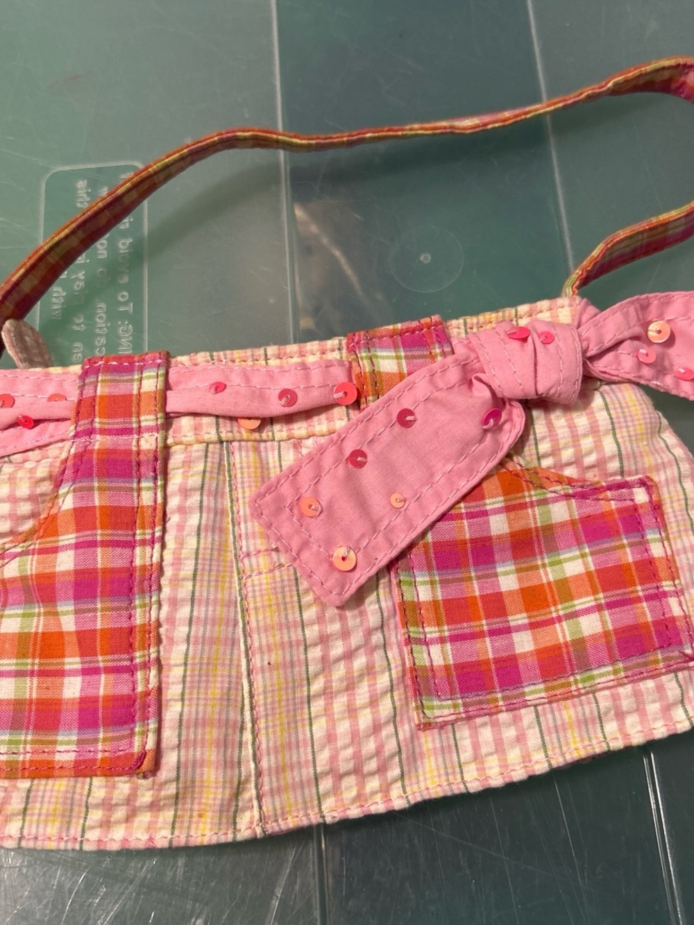 Cute seersucker pink & white Girls’ Skirt Purse Bag